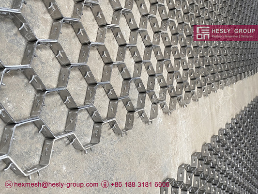 China Stainless Steel 410S Refractory Hexagonal Mesh | Reactor Vessels Holding | 19X1.5mm strips | HESLY China Factory supplier
